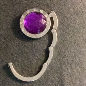 Purse Holder Silver Tone with Faceted Jeweled Accent Center: PURPLE